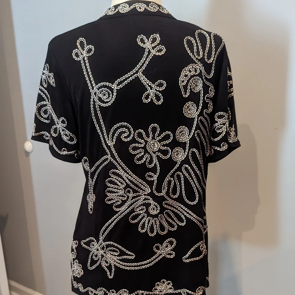 Lauren Michelle Embellished Blk Tunic Sz L - Picture 3 of 7